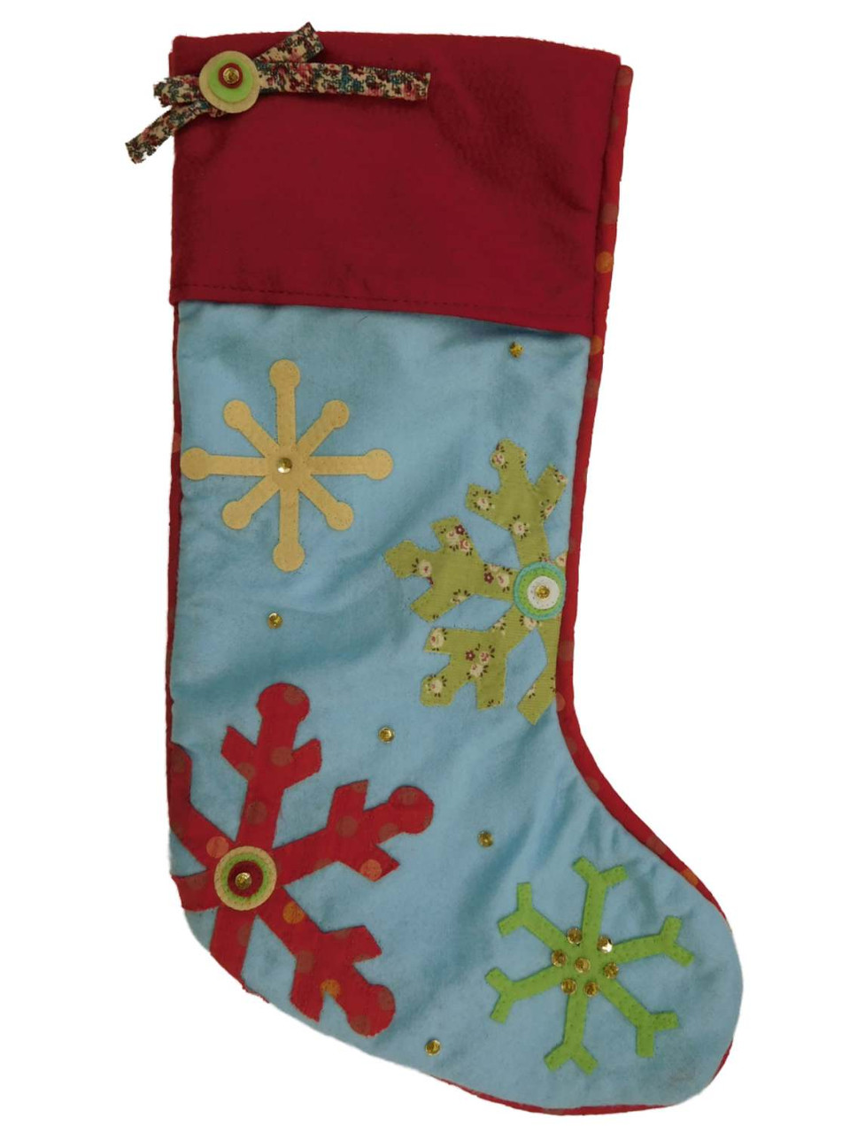 Embellished Blue Felt Rhinestone Snowflake Christmas Holiday Stocking