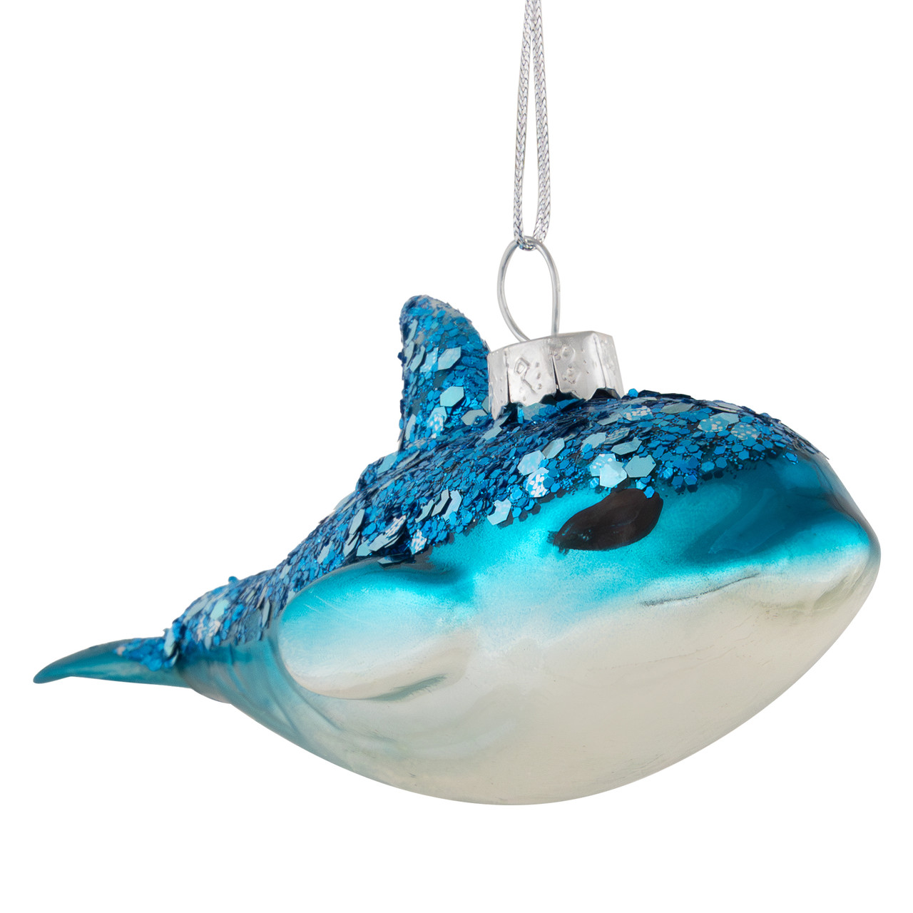 4.75" Blue Dolphin Glittered Glass Christmas Hanging Ornament