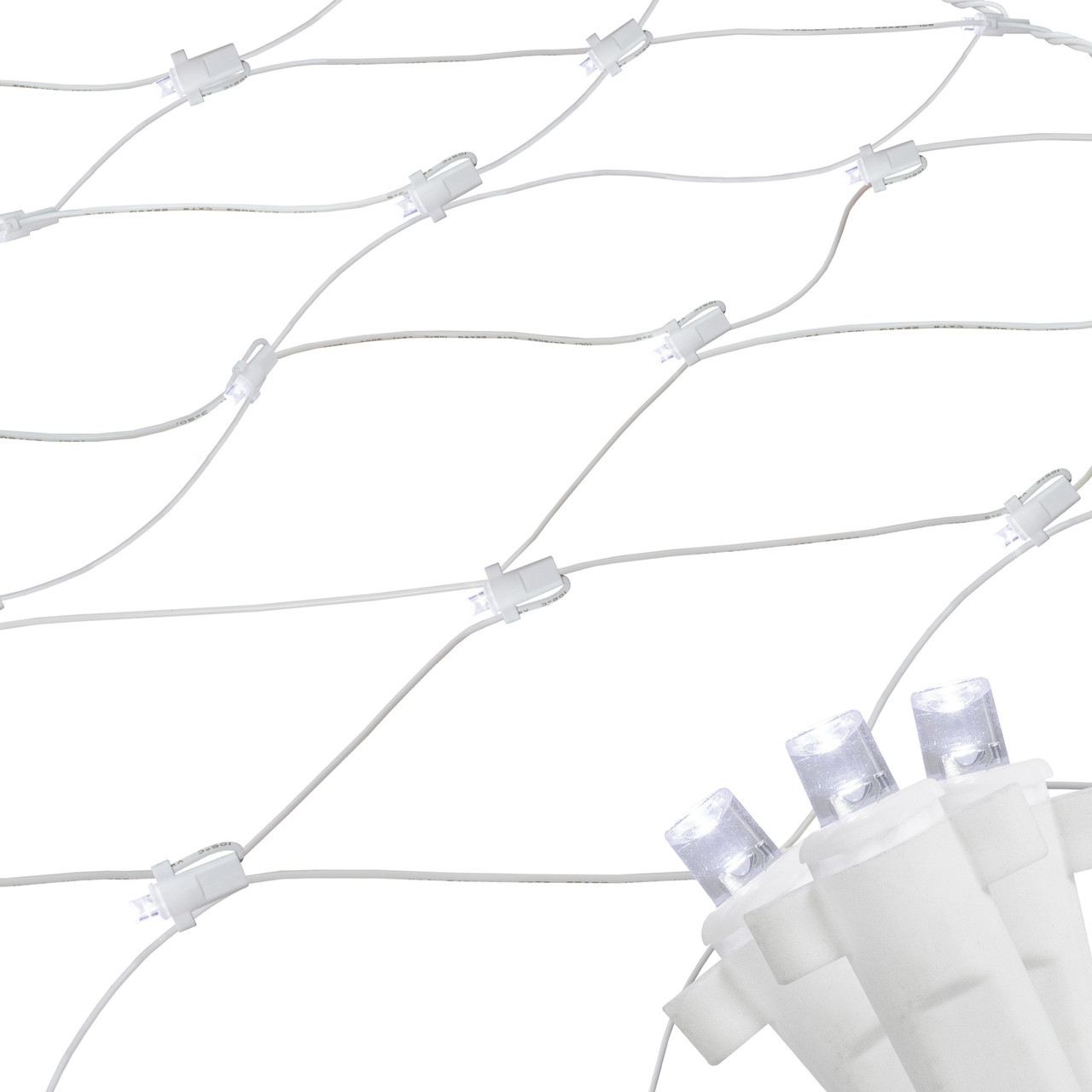 4' x 6' Pure White LED Wide Angle Net Style Christmas Lights, White Wire
