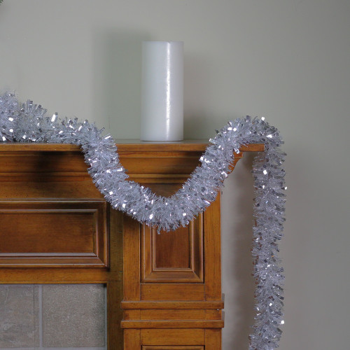 12' x 3" Shiny Silver and Snowblush Wide Cut Tinsel Christmas Garland - Unlit
