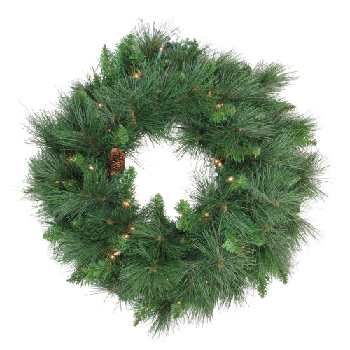 Pre-Lit White Valley Pine Artificial Christmas Wreath - 24" - Clear Lights