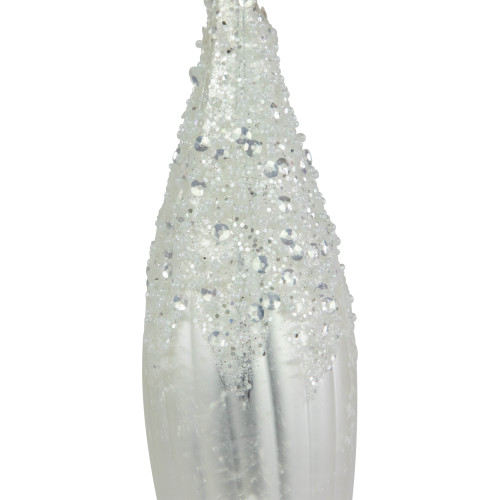 9.5" Matte White Sequin and Glitter Finial Glass Christmas Ornament
