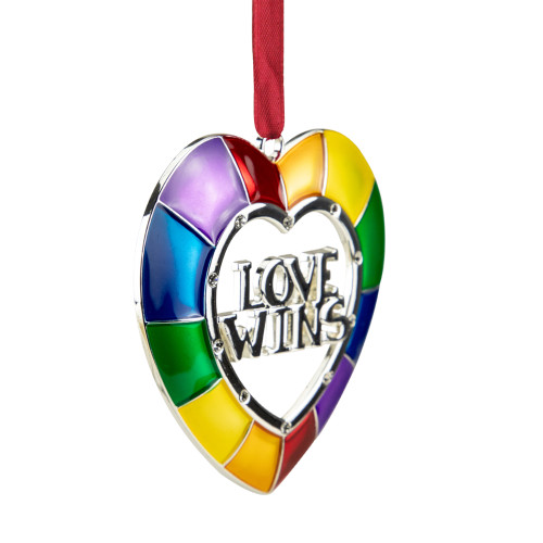 3" Faceted Heart Love Wins Pride Christmas Ornament with European Crystals