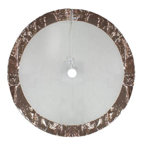 48" Rose Gold and White Reversible Sequin Trim Christmas Tree Skirt