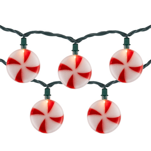 10-Count Peppermint Candies Christmas Lights - 6ft Green Wire