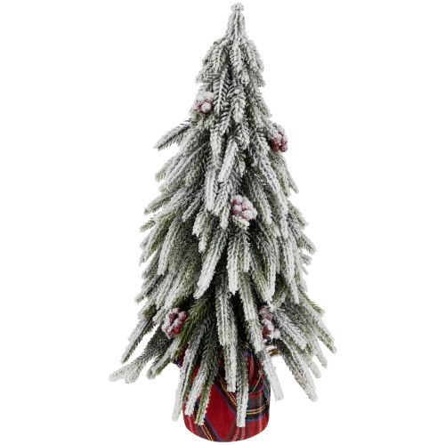 Mini Flocked Downswept Pine with Berries Artificial Christmas Tree - Unlit - 14"