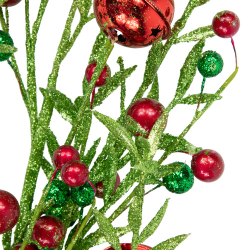 32" Green and Red Jingle Bells and Berry Artificial Glitter Christmas Spray