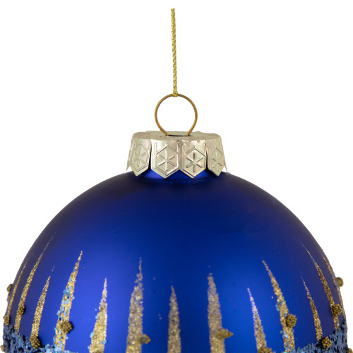 4" Blue and Gold Glitter Glass Ball Christmas Ornament