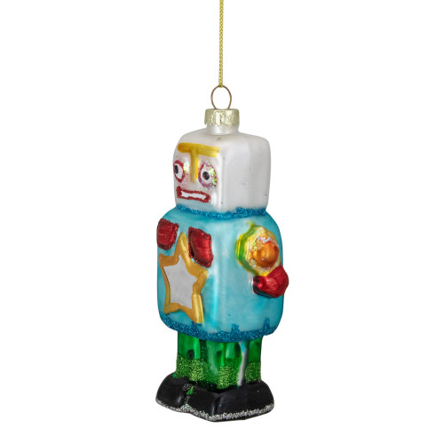 4.75" Multi-Colored Glass Robot Christmas Ornament