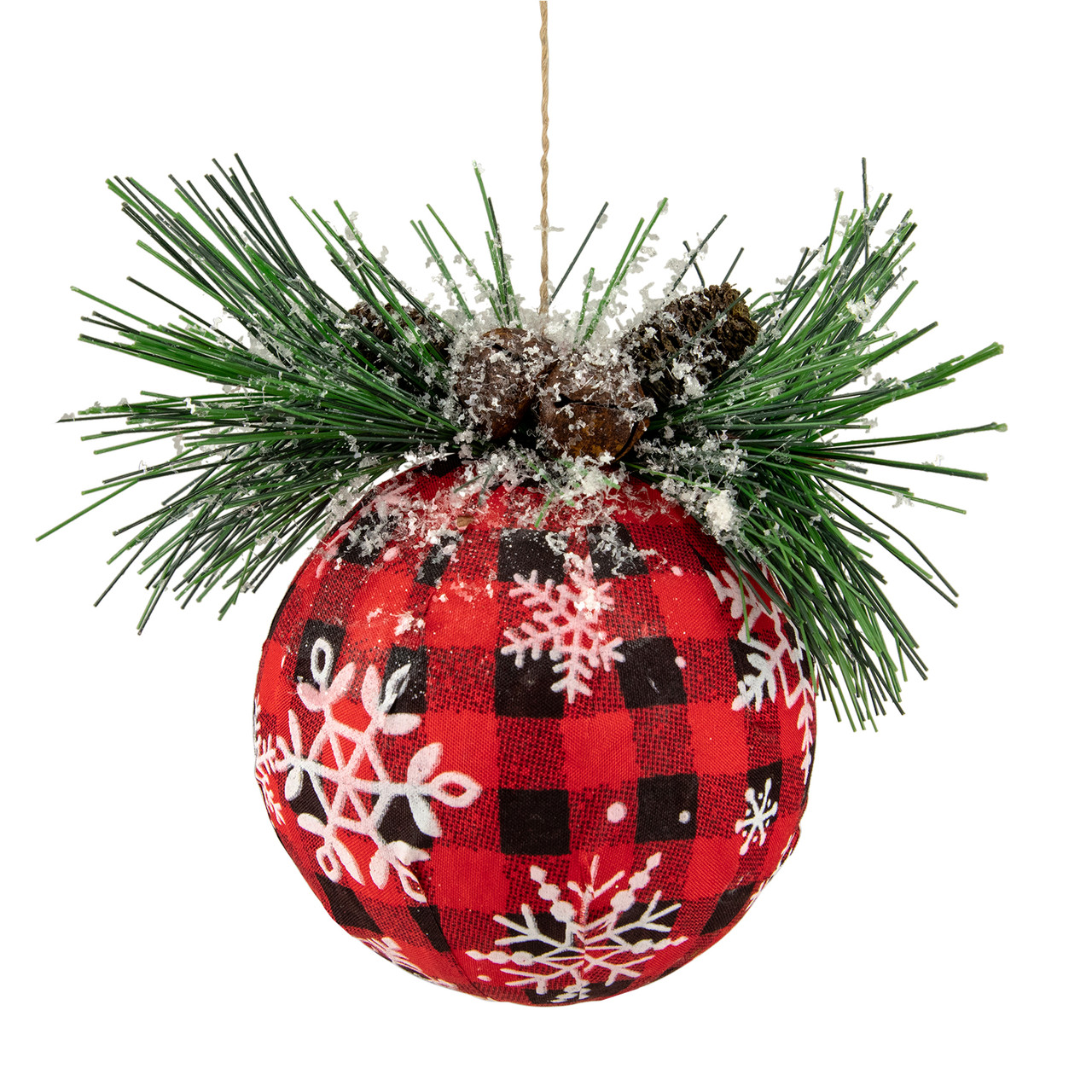 5.5" Black and Red Buffalo Plaid Snowflake Christmas Ball Ornament