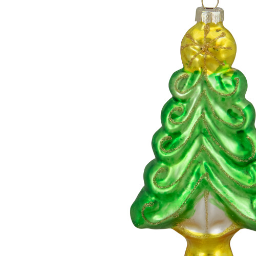 5.25" Green and Gold Glass Christmas Tree Hanging Ornament