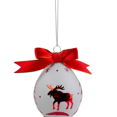 5" Red and White Moose Christmas Teardrop Ornament