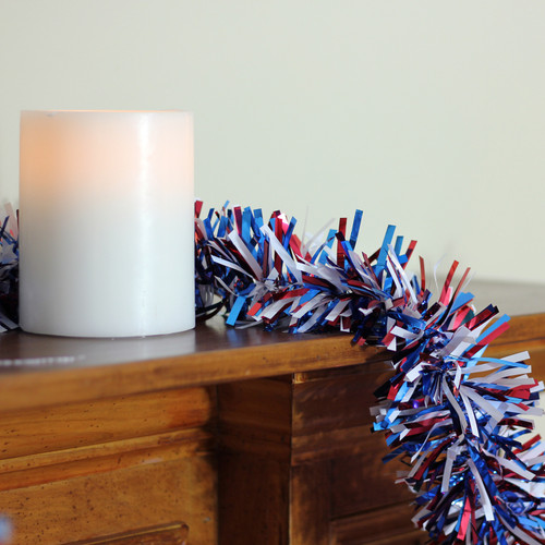 12' x 4" Red and Blue Wide Cut Patriotic Tinsel Christmas Garland - Unlit