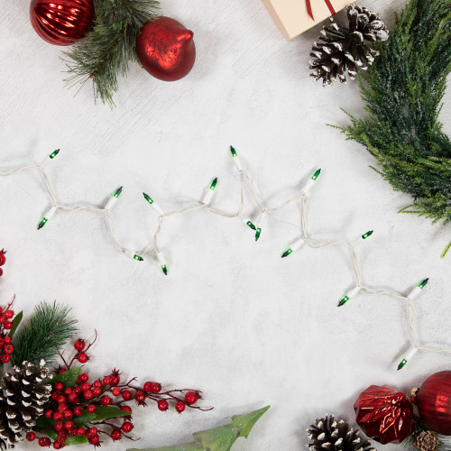 50-Count Green Mini Christmas Light Set, 10ft White Wire