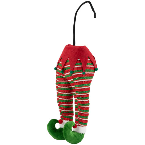19" Red and Green Striped Elf Legs Christmas Decoration