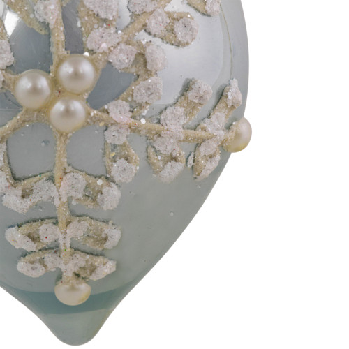 Set of 2 Shiny Artic Blue Textured Snowflakes Finial Christmas Glass Ornaments 5"