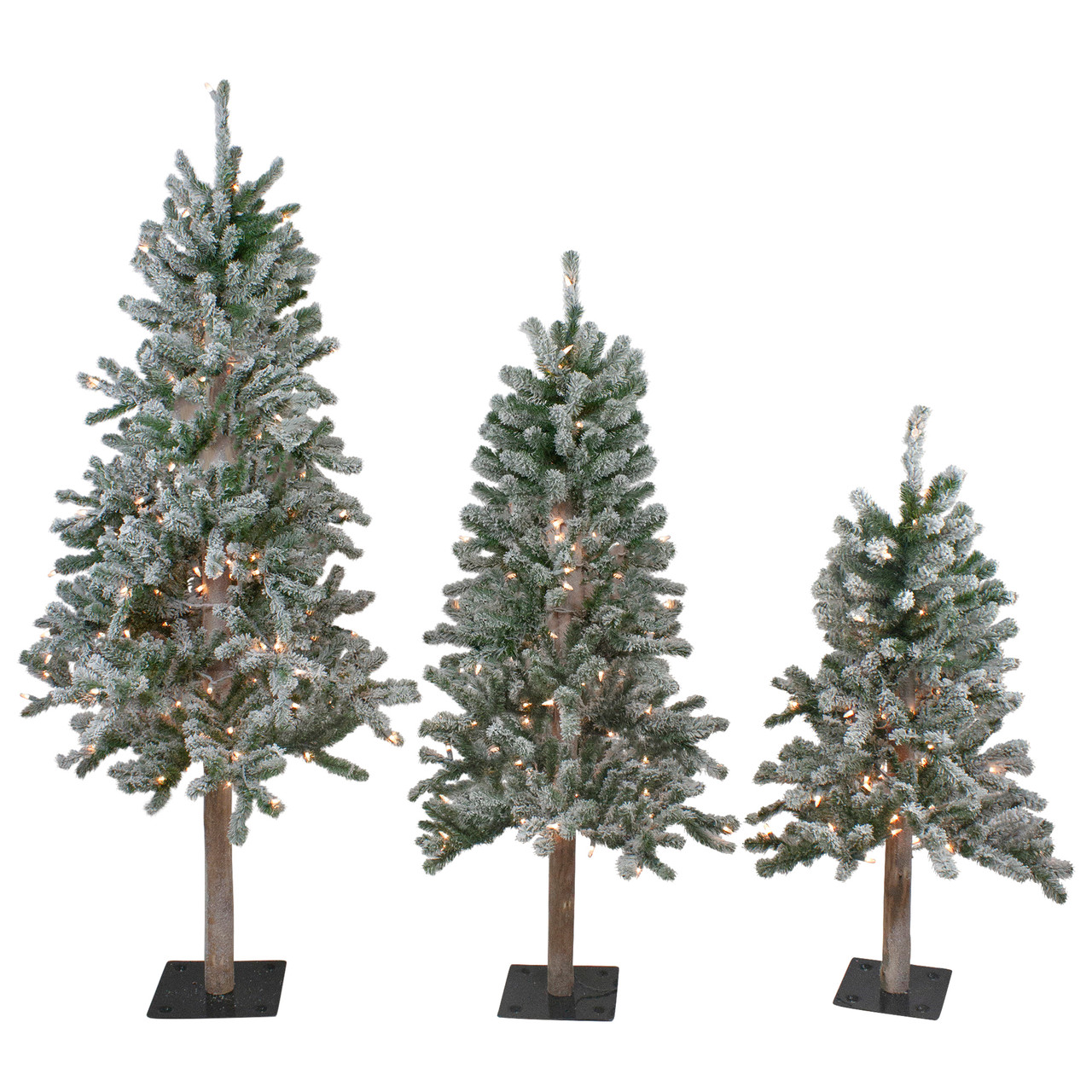 Set of 3 Pre-Lit Slim Flocked Alpine Artificial Christmas Trees 5' - Clear Lights