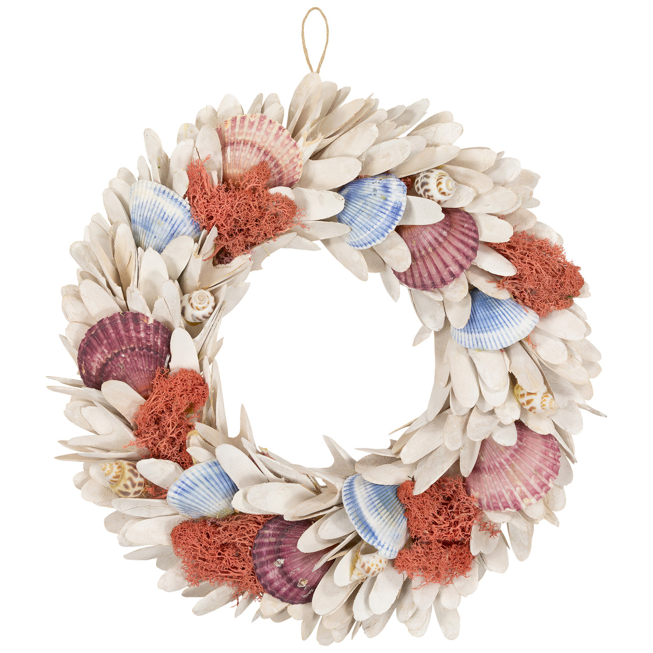 Artificial Seashells Wooden Wreath - 13" - White