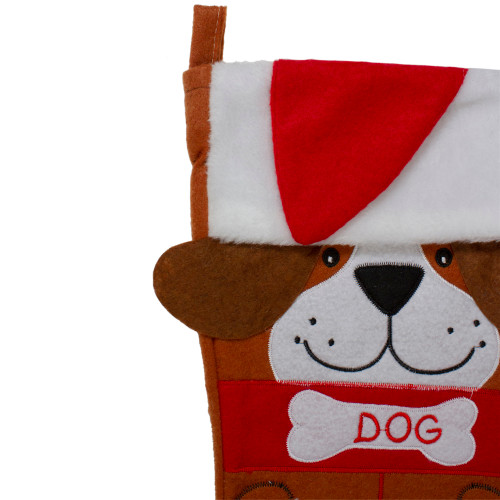 17" Red and Brown "DOG" Embroidered Christmas Stocking with Cuff