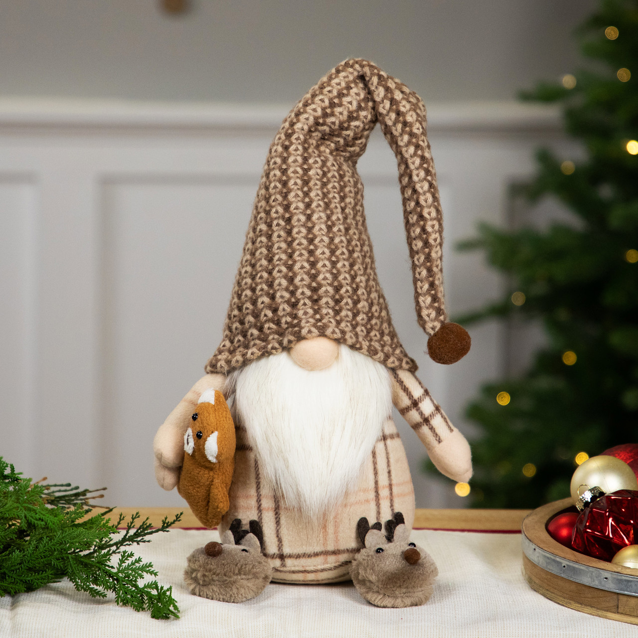 Sitting Gnome with Teddy Bear Christmas Figure - 14"