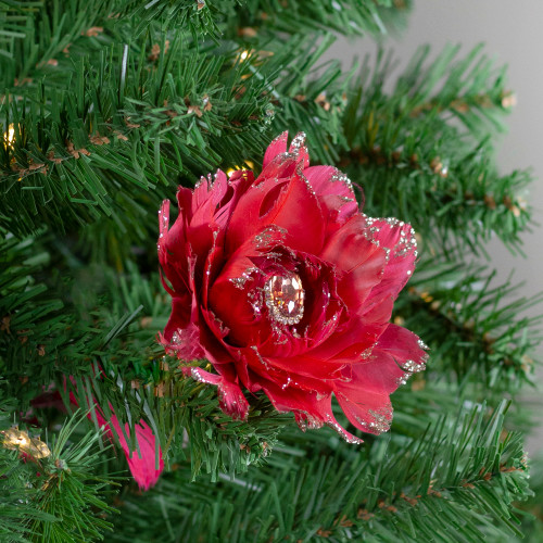 20.75" Red Feather Peony Artificial Christmas Floral Pick