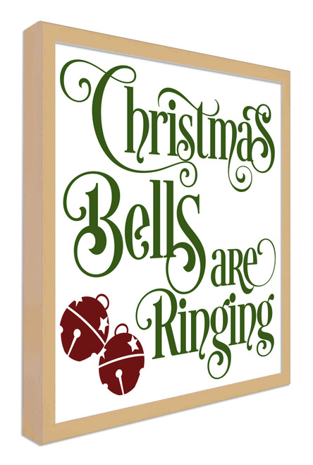 Christmas Bells are Ringing 9.5" x 9.5" Framed Christmas Wall Decor Art Print Sign Poster in a Natural Wooden Frame with UV Acrylic and Hangers