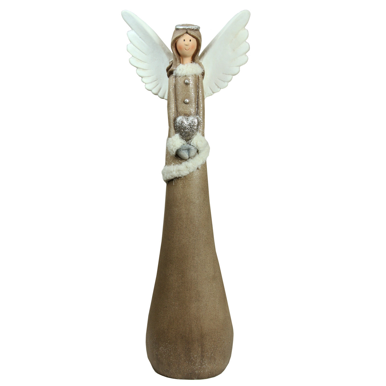 Angel with Heart Christmas Figurine - 24" - Brown and White
