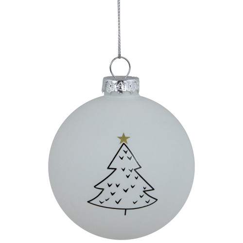 4ct Matte White Christmas Tree Glass Ball Ornaments 3"