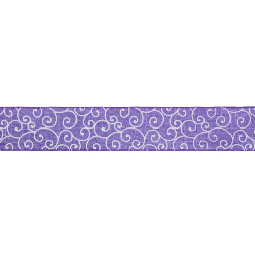 Purple and White Swirl Wired Spring Craft Ribbon 2.5" x 10 Yards
