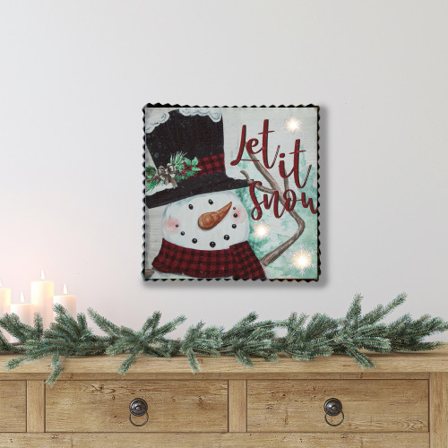 12" LED Lighted 'Let it Snow' Snowman Christmas Canvas Wall Art