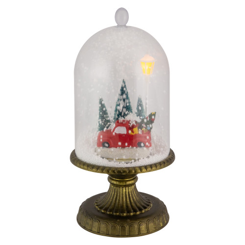 LED Lighted Snowing Musical Retro Truck Under Cloche Christmas Decoration - 13.5"