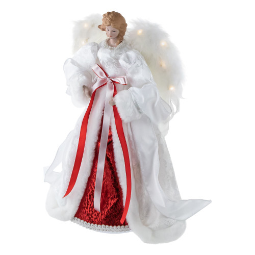 14" White and Red Angel with Lighted Wings Christmas Tree Topper