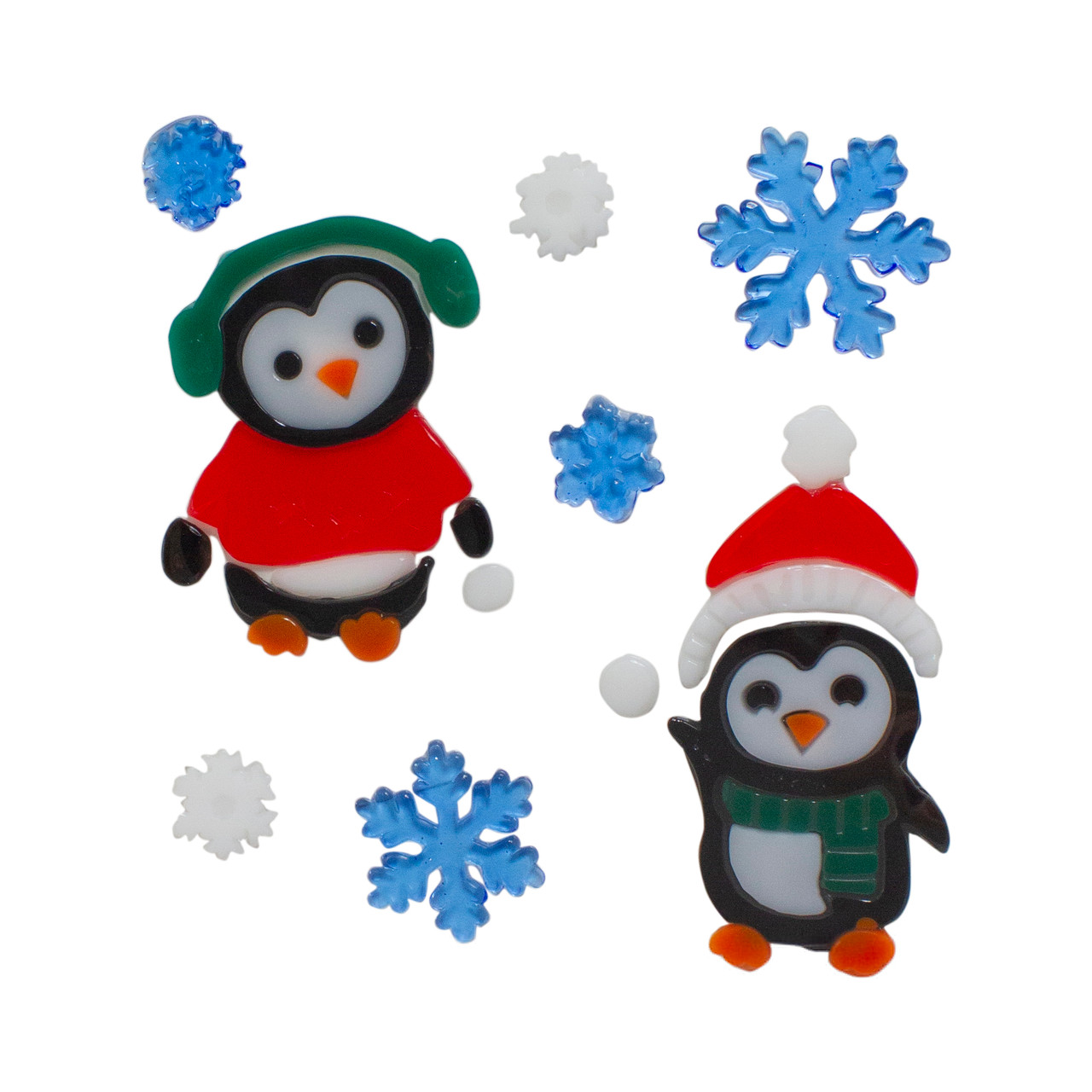 8-Piece Penguin and Snowflake Gel Christmas Window Clings, 7.75"