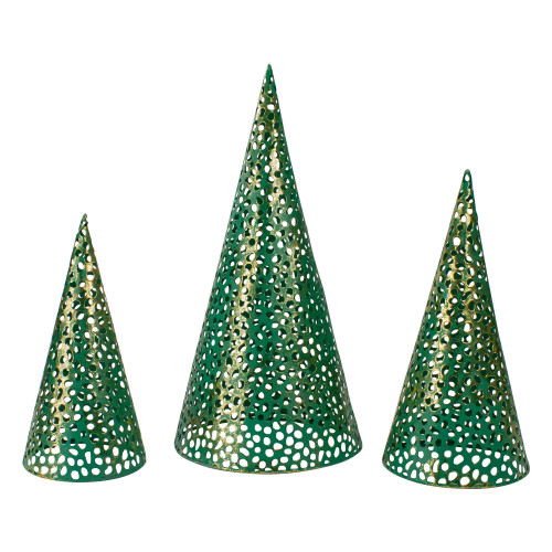 Christmas Cone Trees - 16" - Green and Gold - Set of 3