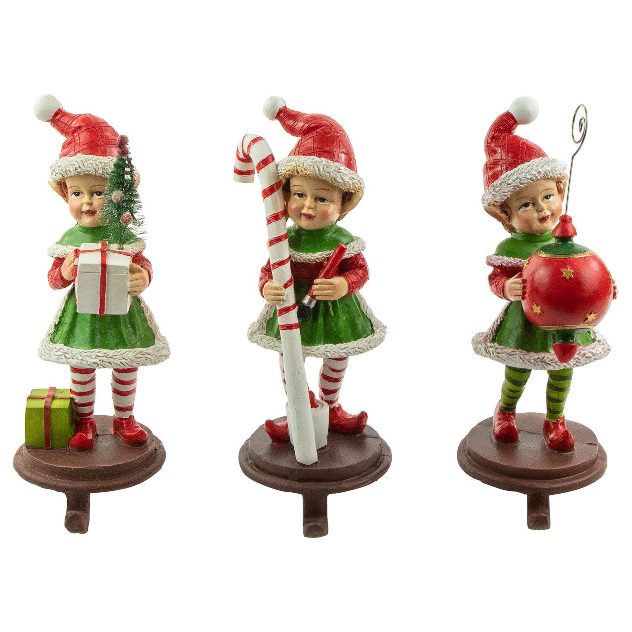 Standing Christmas Elves Stocking Holders - 8.5" - Set of 3