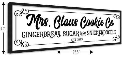 Mrs Claus Cookie Company 9.5" x 25.5" Framed Christmas Wall Decor Art Print Sign Poster in a Black Wooden Frame with UV Acrylic and Hangers