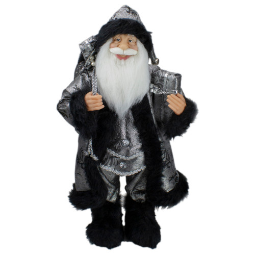 24" Silver and Black Santa Claus with Gifts Christmas Figure
