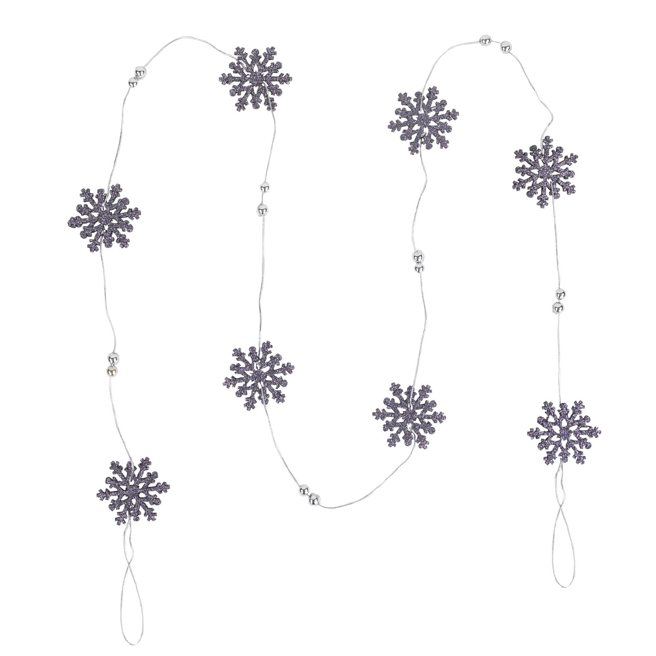 5' x 2" Purple Snowflake Christmas Garland with Silver Beads, Unlit