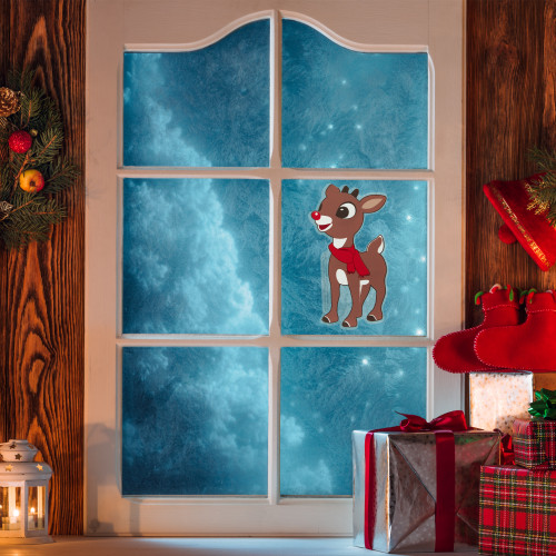 8" Rudolph in Red Scarf Double Sided Gel Window Cling Decoration