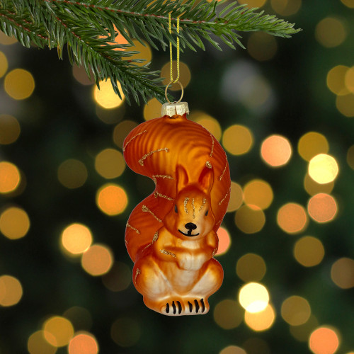 4" Burnt Orange Squirrel Hanging Glass Christmas Ornament