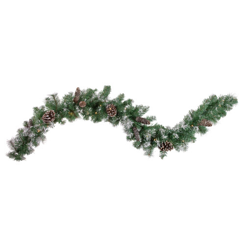 Pre-Lit Battery Operated Pine Cone Artificial Christmas Garland - 6' x 9" - Cool White LED Lights