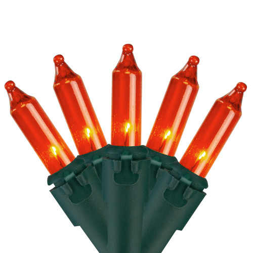 Mini Incandescent Christmas Lights - Orange - 20.25' Green Wire - 100ct