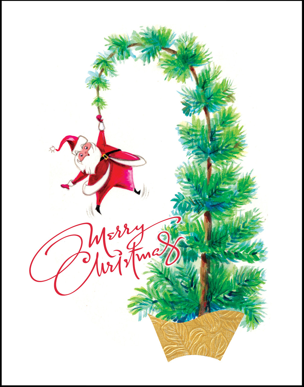 Santa Tree Christmas Holiday Wall Decor Art Print