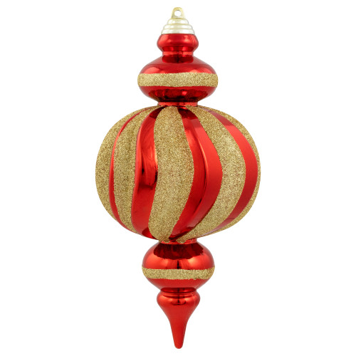 Shatterproof Commercial Size Finial Christmas Ornaments - 10" - Red and Gold - Set of 4