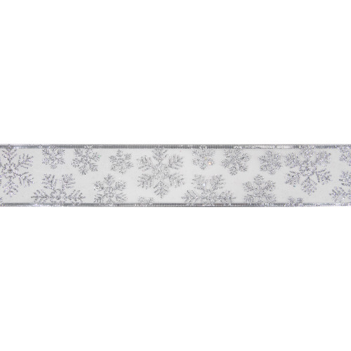 Sheer Silver Snowflake Christmas Wired Craft Ribbon 2.5" x 10 Yards