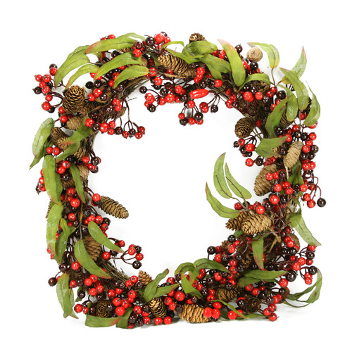 Leafy Mixed Berry and Pine Cone Artificial Christmas Wreath - 24" - Unlit