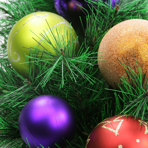 Ornaments and Pine Needle Artificial Christmas Wreath - 24" - Multicolor - Unlit