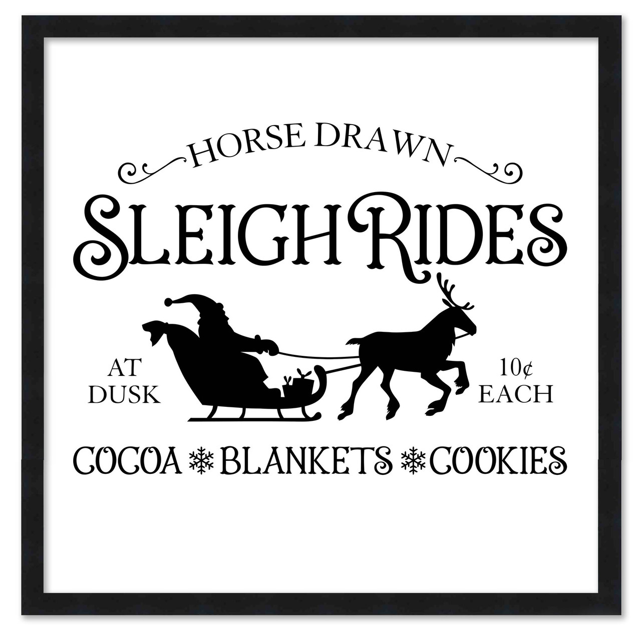 Horse Drawn Sleigh Rides 15.5" x 15.5" Framed Christmas Wall Decor Art Print Sign Poster in a Black Wooden Frame with UV Acrylic and Hangers