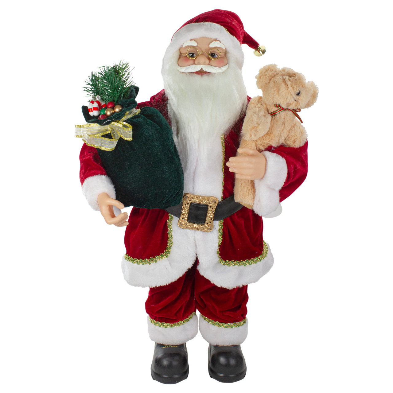 2' Standing Santa Christmas Figure with a Plush Bear