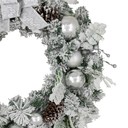 Glitter and Frosted Foliage Artificial Christmas Wreath with Bow, 30-Inch, Unlit